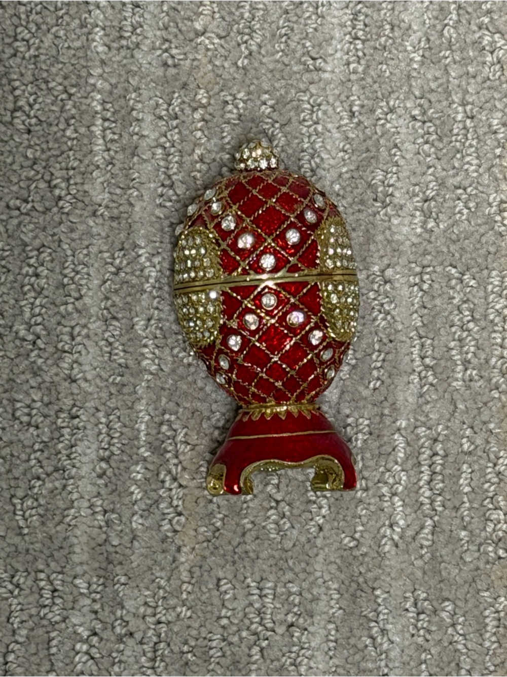 Red Jeweled Decorative Egg Trinket Box - Gold Accents